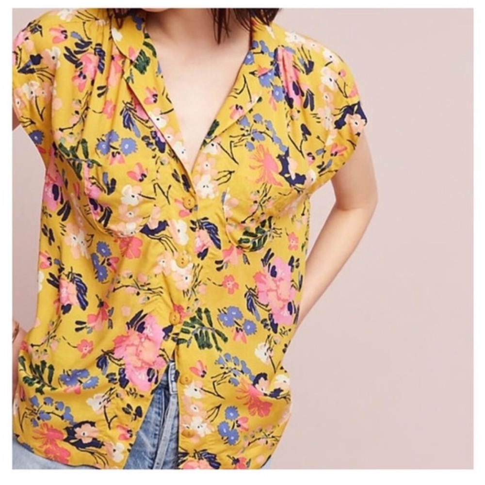 Maeve by Anthropologie Raffine yellow floral blouse
